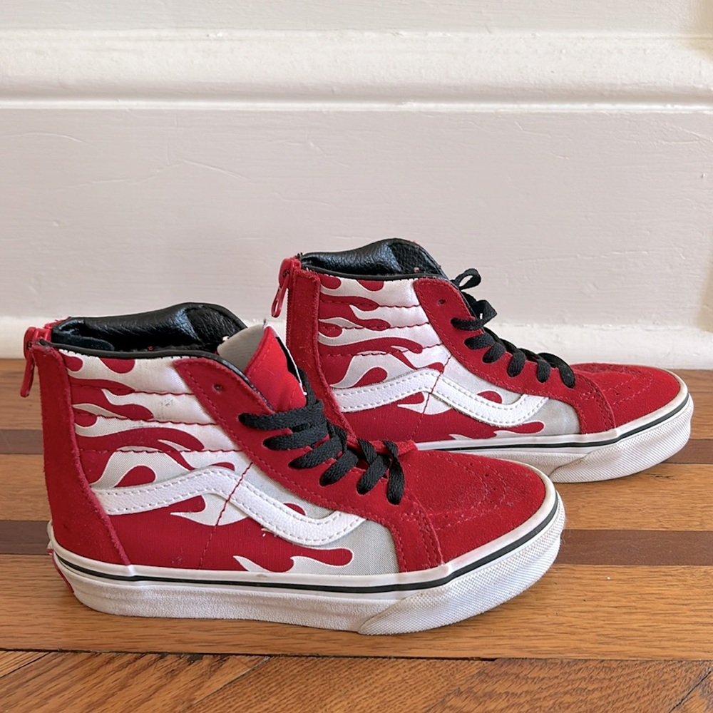 Vans Youth Sk8 Hi Leather Retro Flames Red High Top Sneakers Size 13